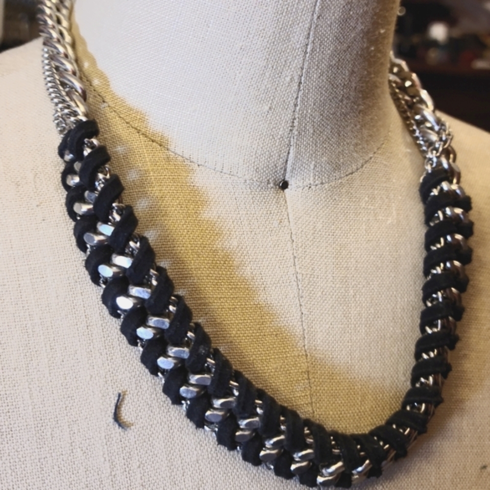 Black Faux Suede Chunky Necklace